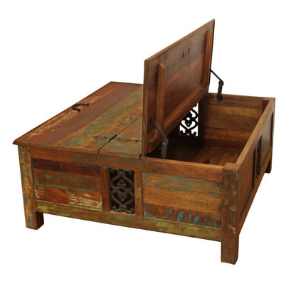 40" Brown Solid Wood Square Lift Top Solid Trunk Coffee Table