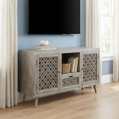 55" Gray Solid Wood Cabinet Enclosed Storage Worn TV Stand