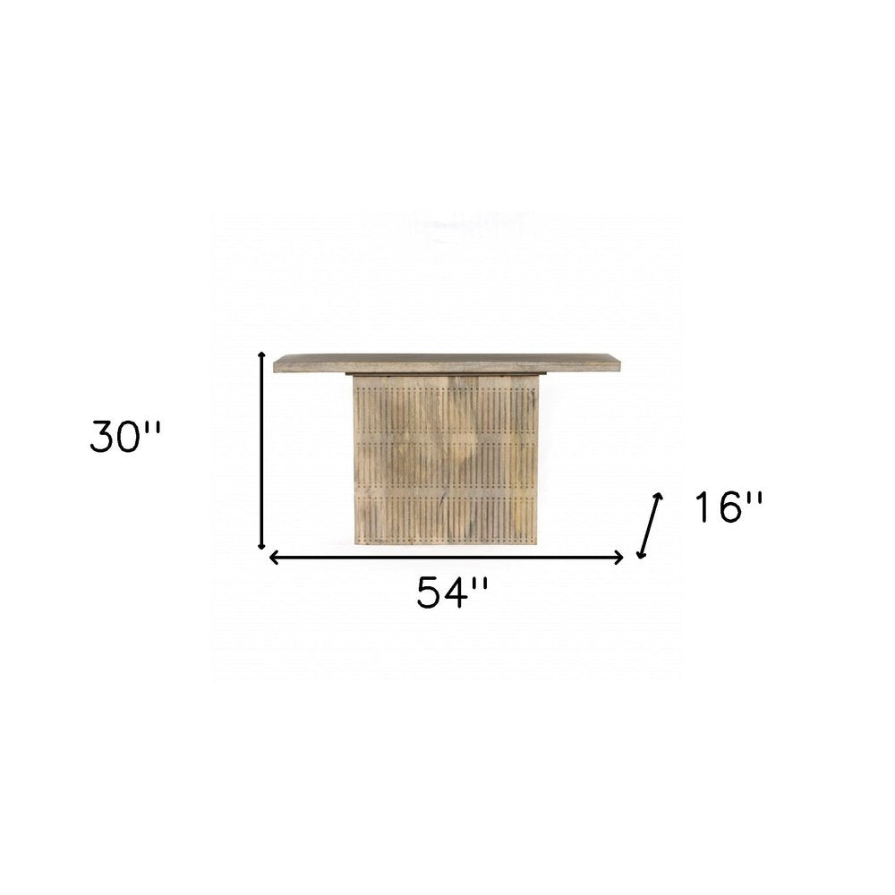 54" Ivory Solid Wood Distressed Pedestal Console Table