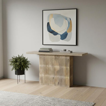 54" Ivory Solid Wood Distressed Pedestal Console Table