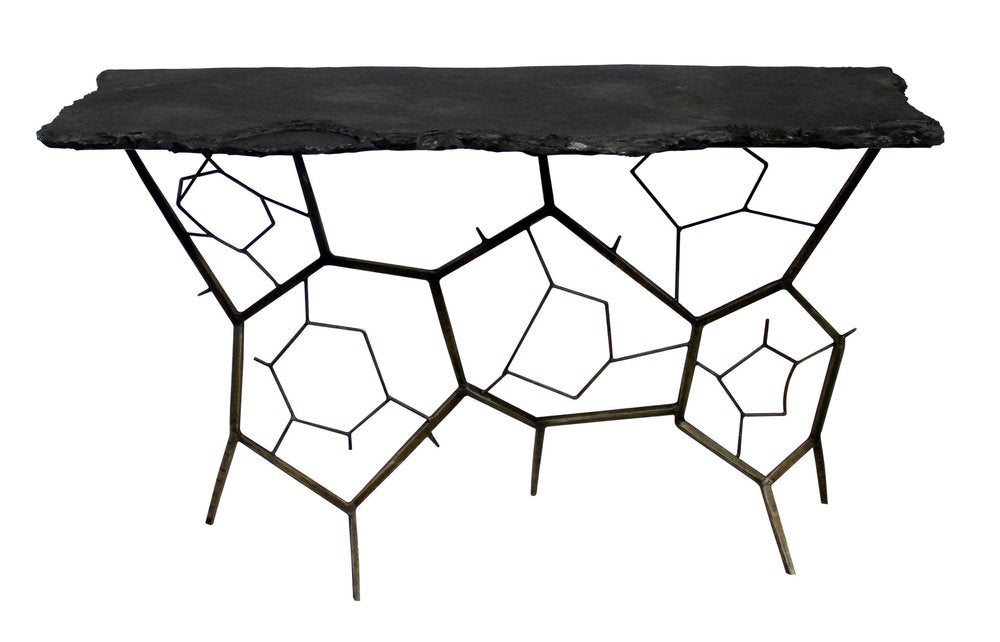 51" Black Stone and Iron Abstract Console Table