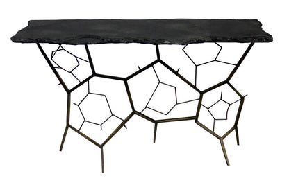 51" Black Stone and Iron Abstract Console Table