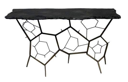 51" Black Stone and Iron Abstract Console Table