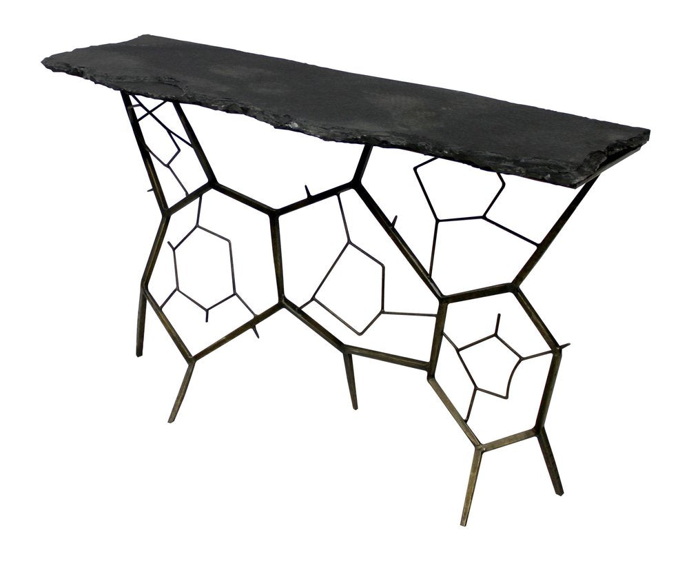 51" Black Stone and Iron Abstract Console Table