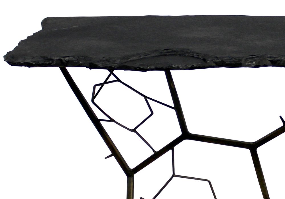 51" Black Stone and Iron Abstract Console Table