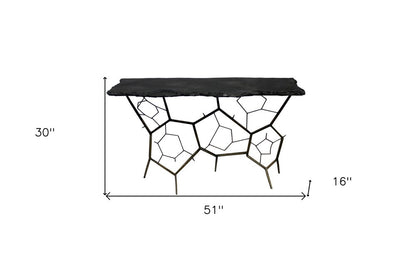 51" Black Stone and Iron Abstract Console Table