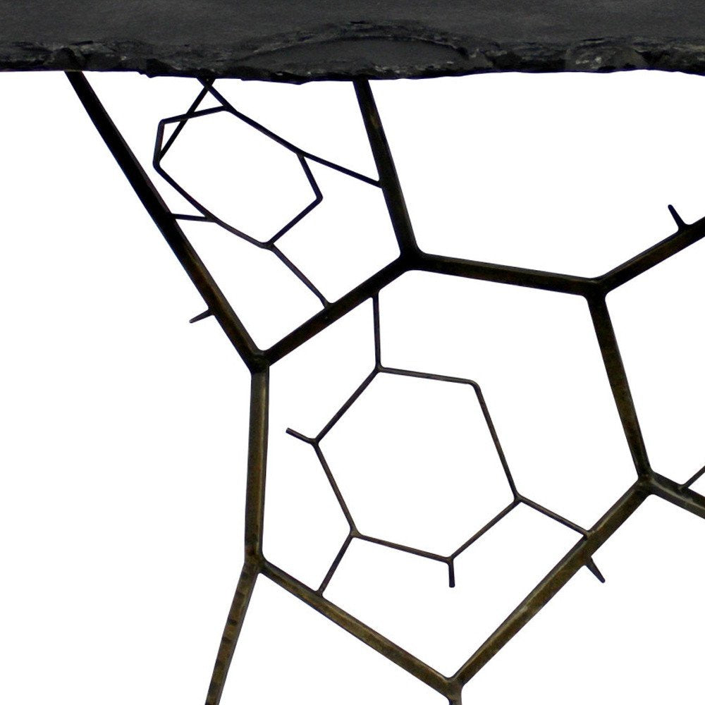 51" Black Stone and Iron Abstract Console Table