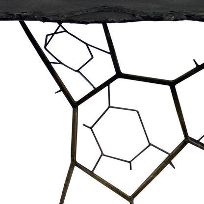 51" Black Stone and Iron Abstract Console Table