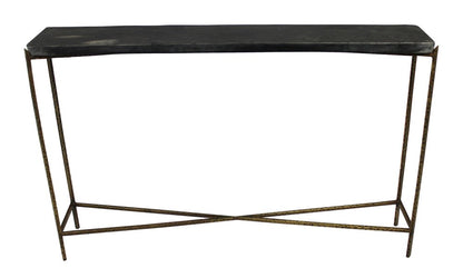 48" Black and Gold Stone and Iron Frame Console Table