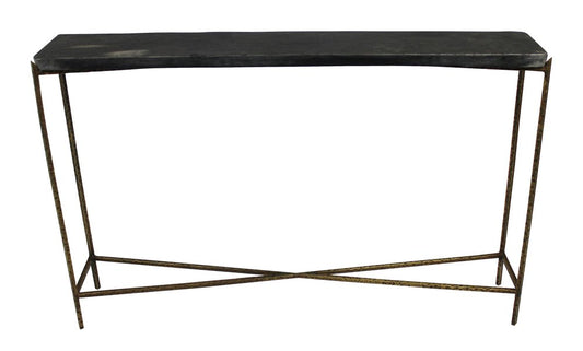 48" Black and Gold Stone and Iron Frame Console Table