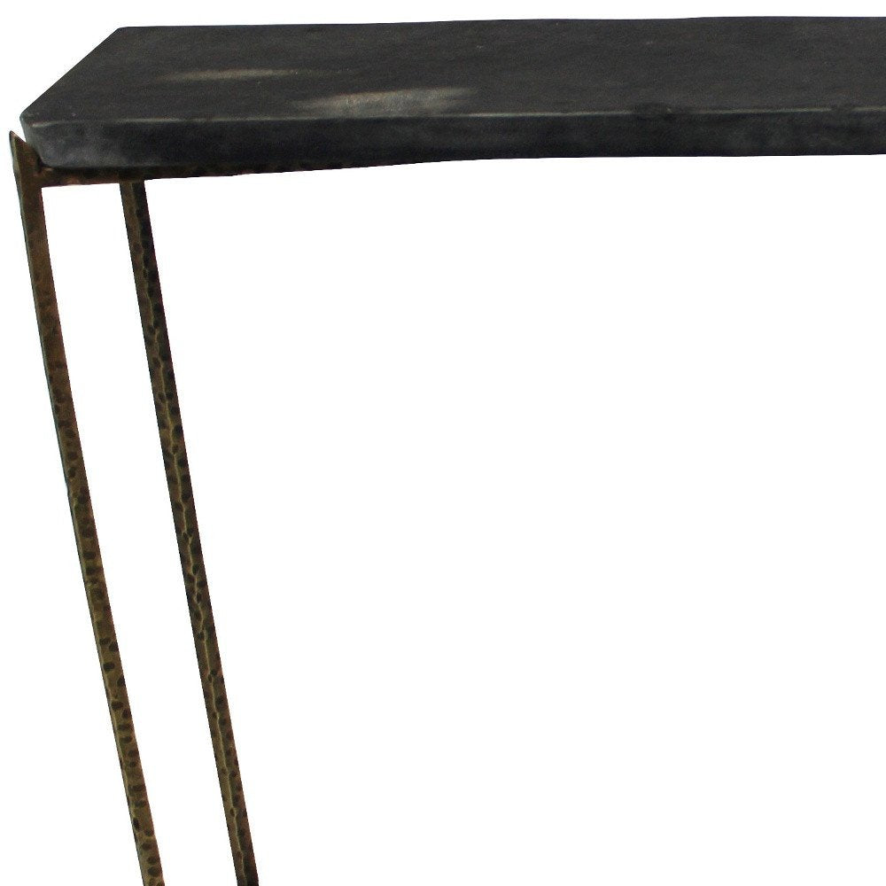 48" Black and Gold Stone and Iron Frame Console Table