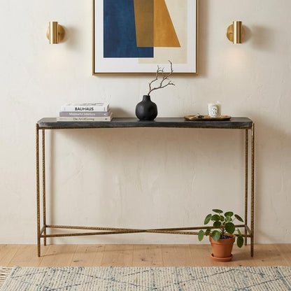 48" Black and Gold Stone and Iron Frame Console Table