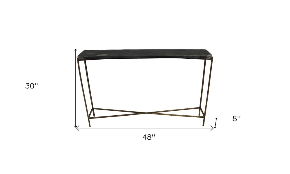 48" Black and Gold Stone and Iron Frame Console Table