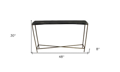 48" Black and Gold Stone and Iron Frame Console Table