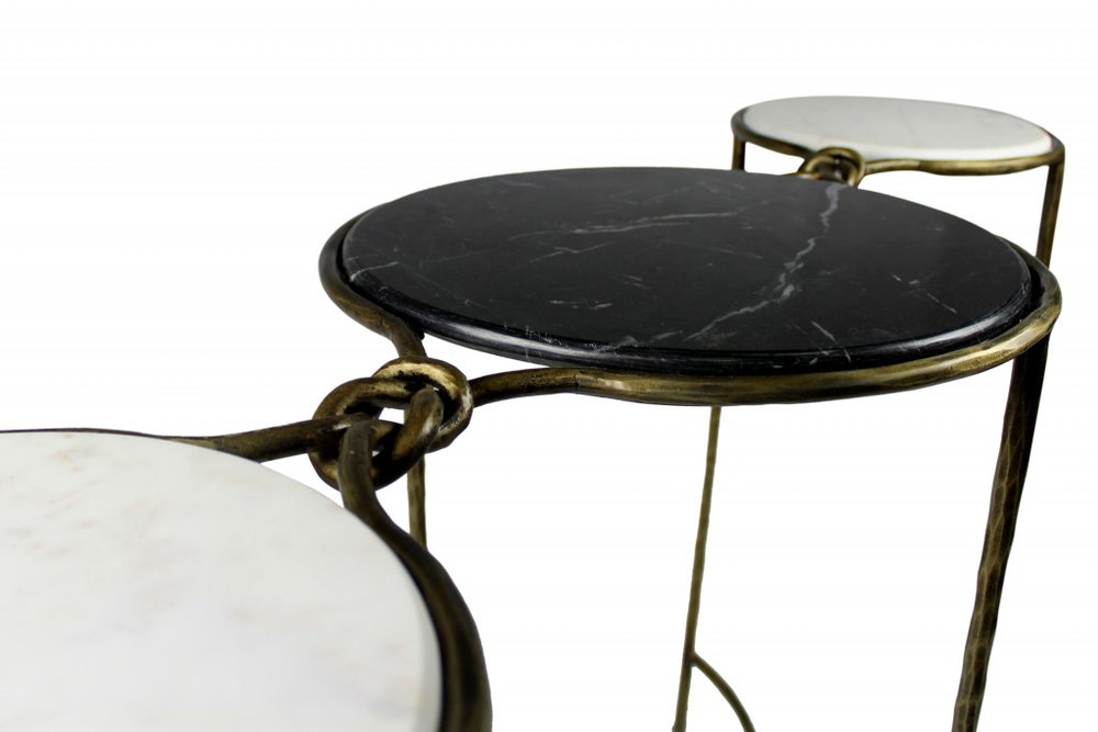50" Black White And Gold Genuine Marble Round Six Leg Console Table