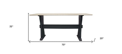 70" Ivory and Black Genuine Marble Trestle Console Table