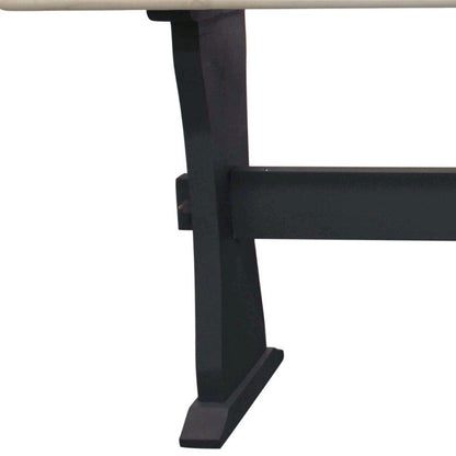 70" Ivory and Black Genuine Marble and Solid Wood Trestle Console Table