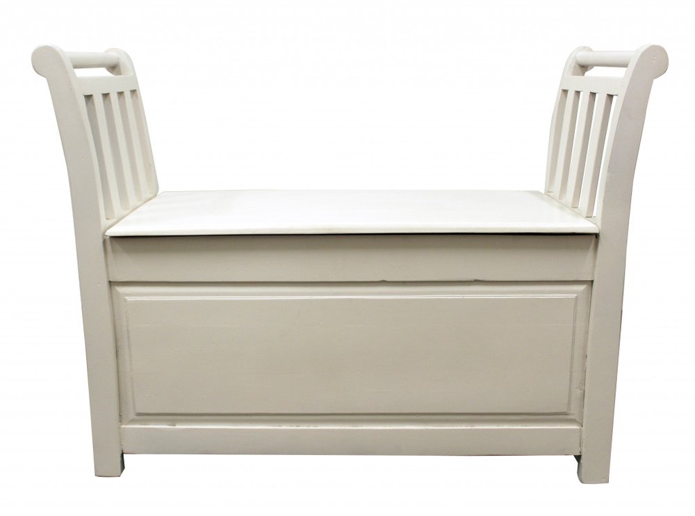 38" White Solid Wood Distressed Storage Entryway Stool With Flip Top