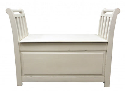 38" White Solid Wood Distressed Storage Entryway Stool With Flip Top