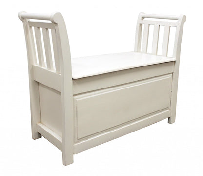 38" White Solid Wood Distressed Storage Entryway Stool With Flip Top