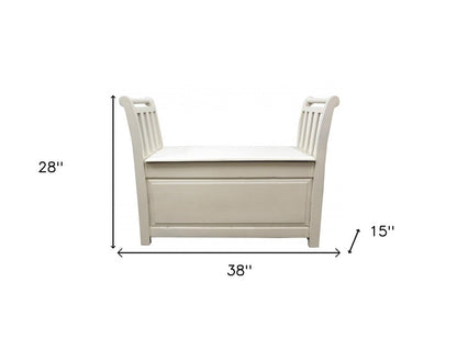 38" White Solid Wood Distressed Storage Entryway Stool With Flip Top