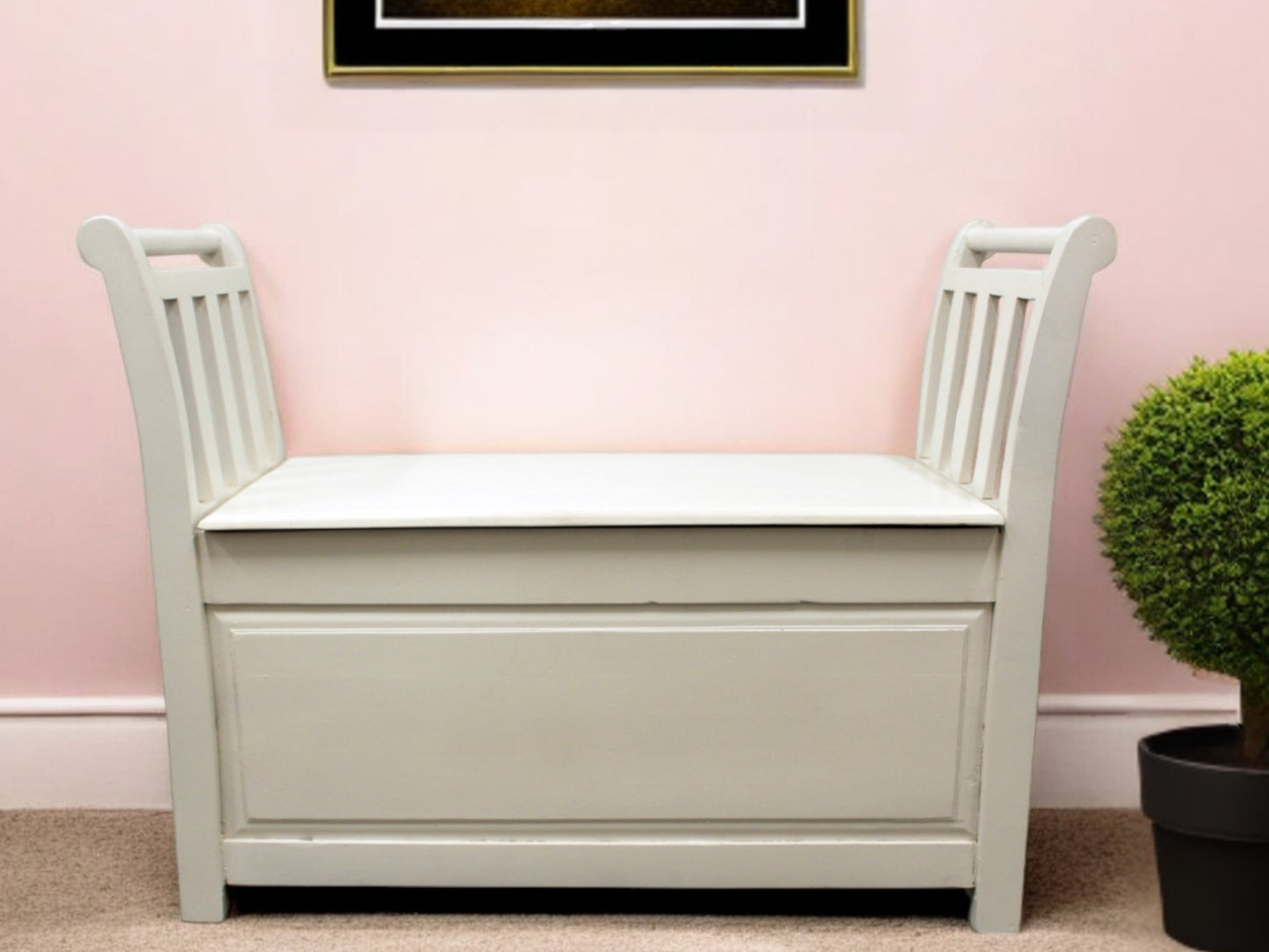 38" White Solid Wood Storage Bench with Flip Top