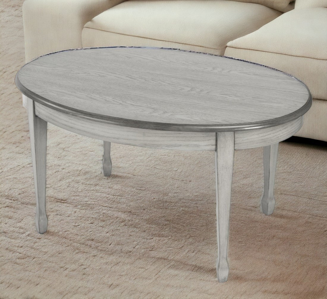 38" Gray Oval Distressed Coffee Table