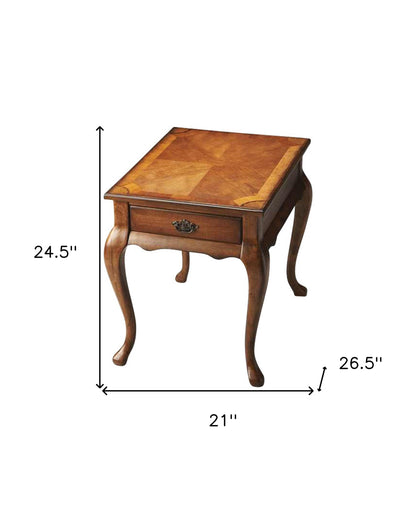 25" Medium Brown Solid and Manufactured Wood End Table With Drawer