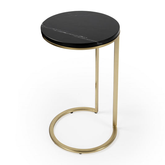 28" Black Marble Round End Table