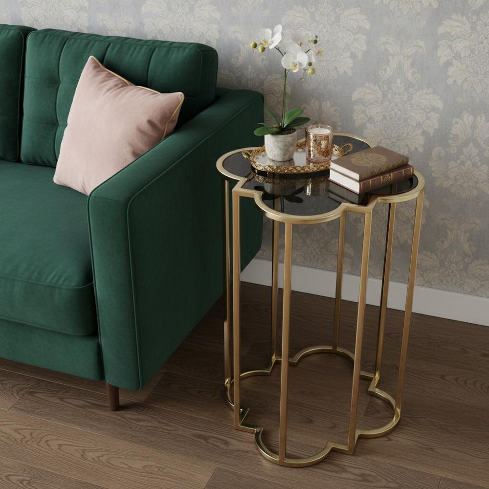 24" Gold And Black Glass Free Form End Table