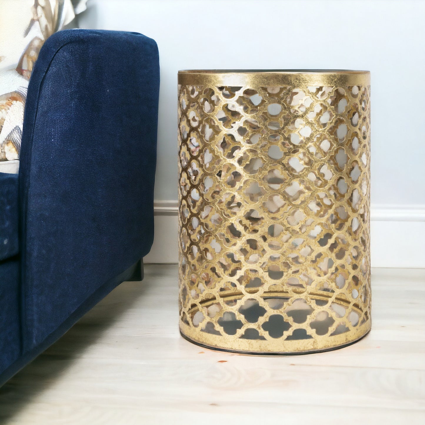 21" Gold Mirrored Round Mirrored End Table