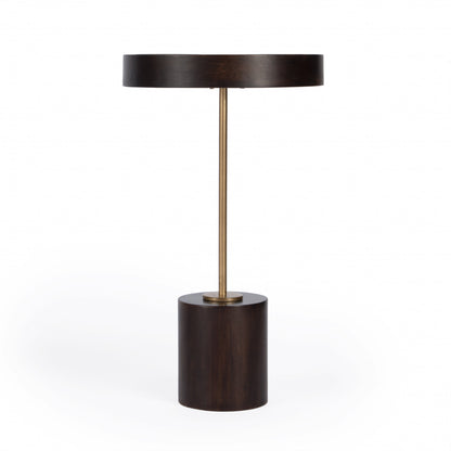 22" Black And Rosegold Solid Wood Round End Table