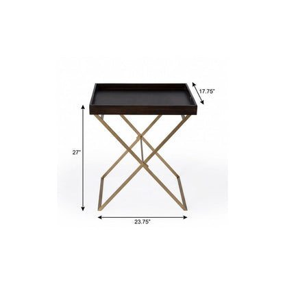 27" Gold And Walnut Solid Wood Rectangular End Table