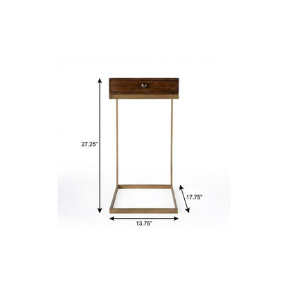 27" Natural Brown Solid And Manufactured Wood Square End Table With Drawer