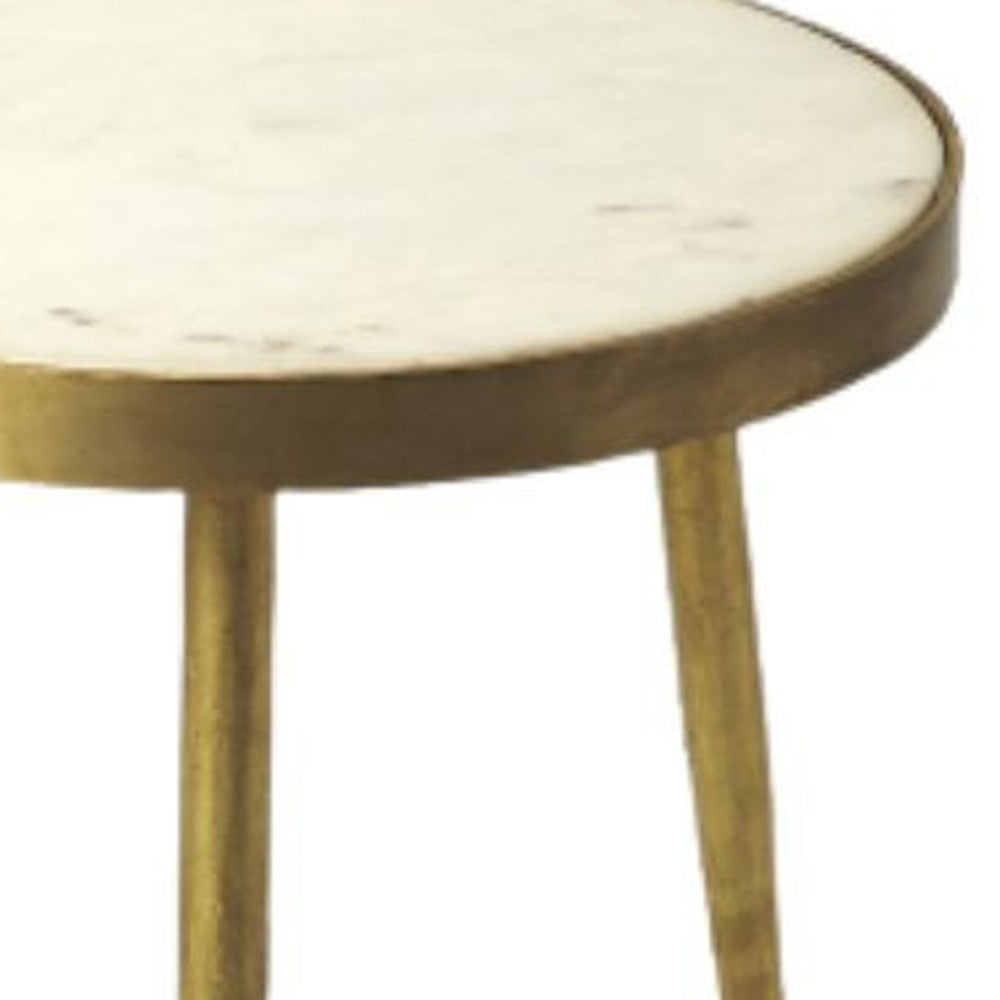 18" Gold And White Marble Round End Table