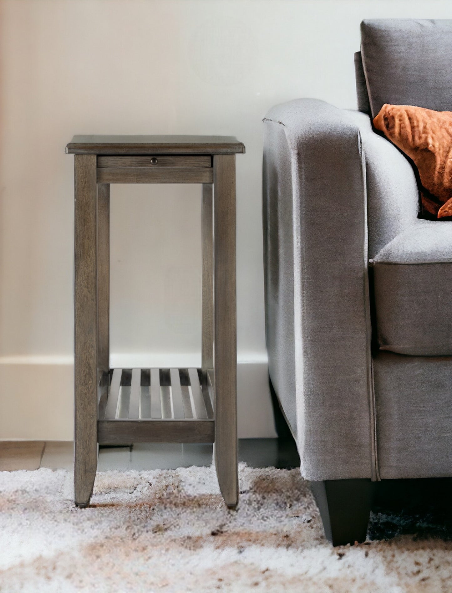 24" Brown Gray Rectangular End Table With Shelf