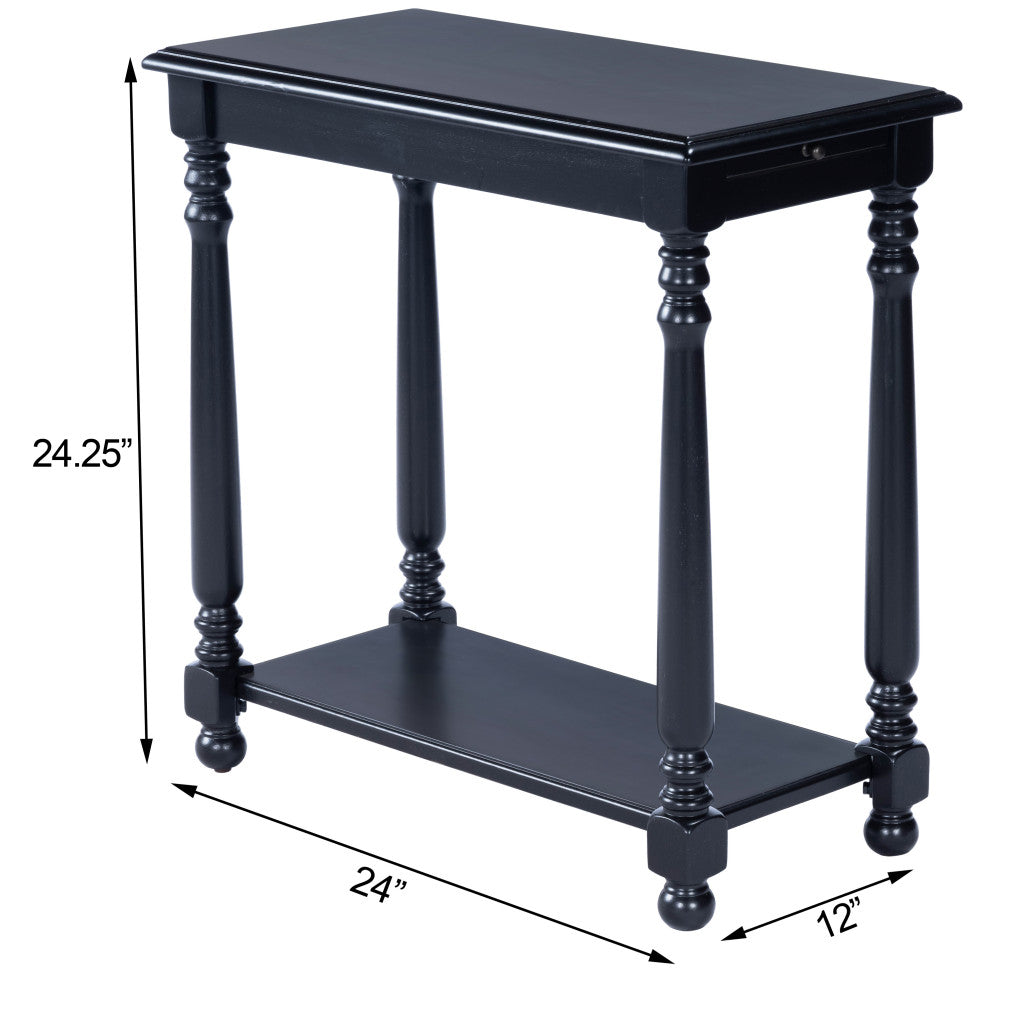 24" Black Distressed Wood And Wood End Table With Shelf