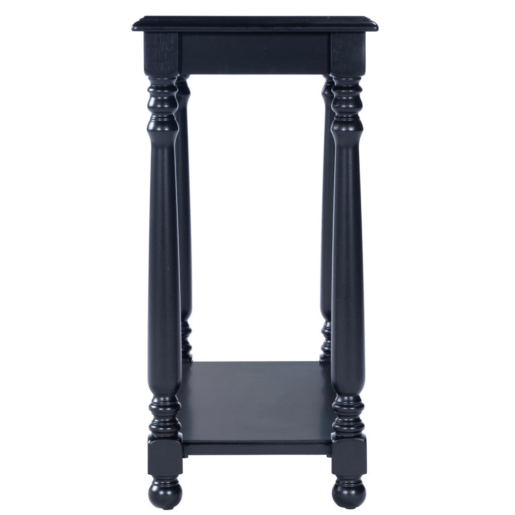 24" Black Distressed Wood And Wood End Table With Shelf