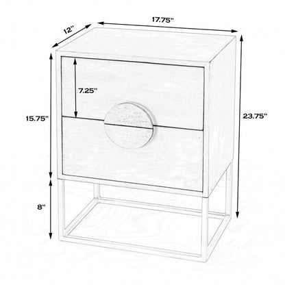24" White Wood Two Drawer Nightstand