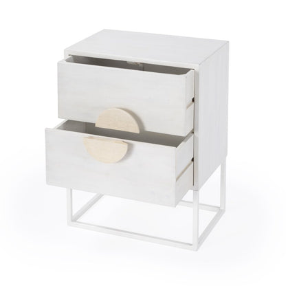 24" White Wood Two Drawer Nightstand