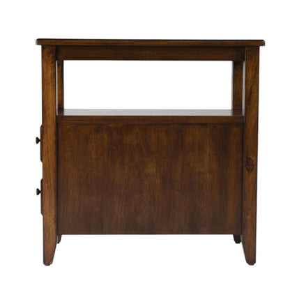 24" Brown Distressed End Table With Two Drawers And Shelf