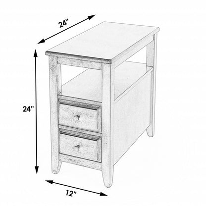 24" Dark Brown Manufactured Wood End Table With Two Drawers And Shelf