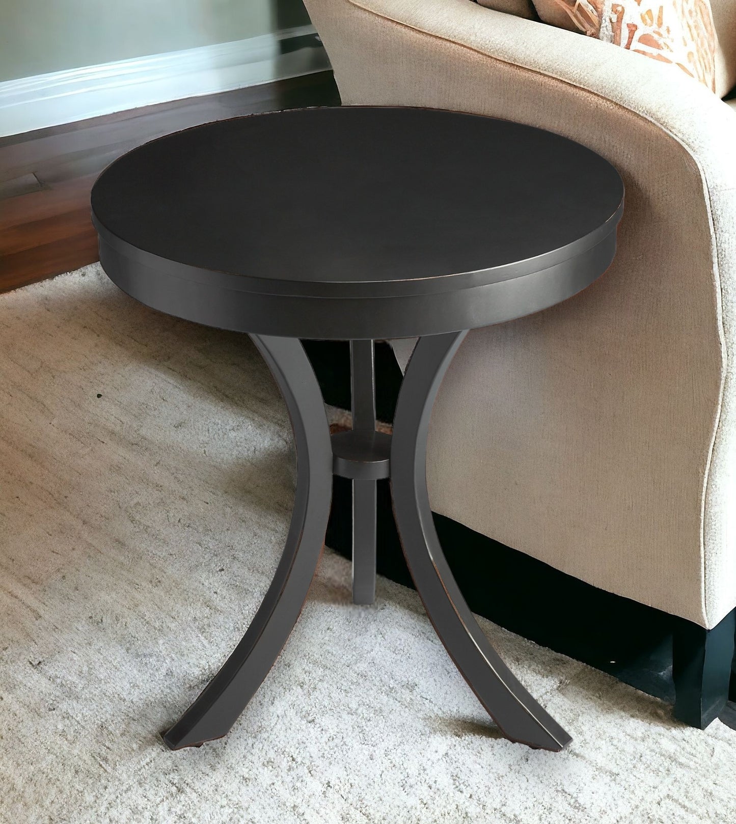 26" Black Manufactured Wood Round End Table