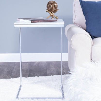 26" Silver and White Marble Square C Shape End Table