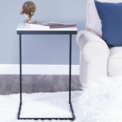 26" Black and White Marble Square C Shape End Table