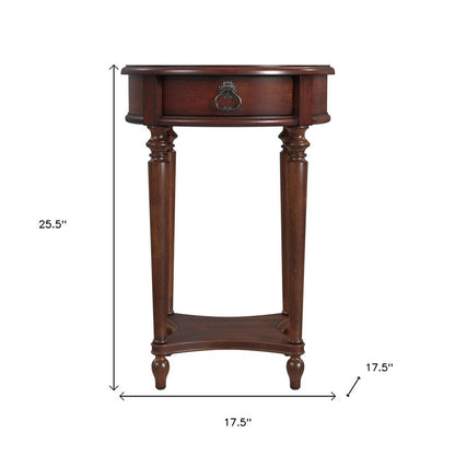 26" Brown Distressed Wood Round End Table With Drawer And Shelf