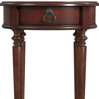 26" Brown Distressed Wood Round End Table With Drawer And Shelf