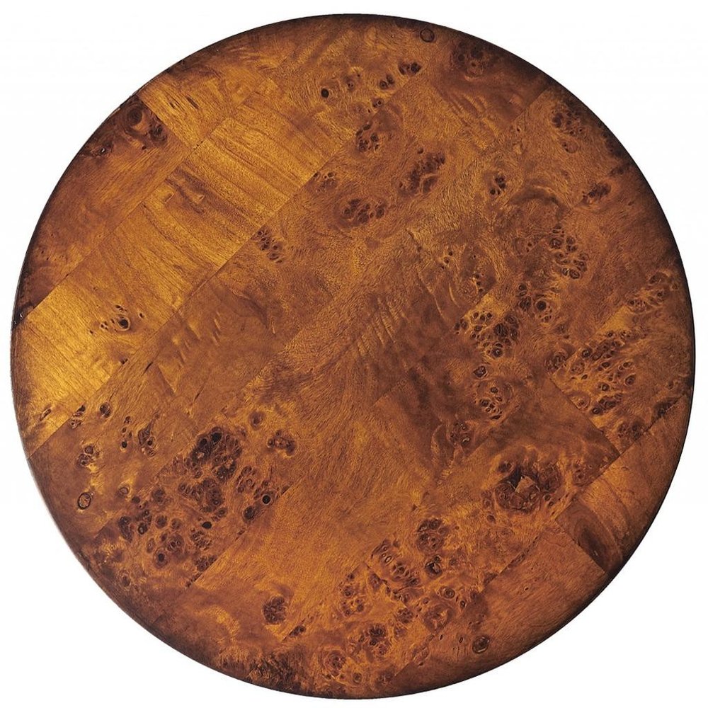 24" Medium Brown Burl Veneer Round End Table