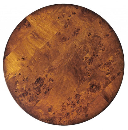 24" Medium Brown Burl Veneer Round End Table