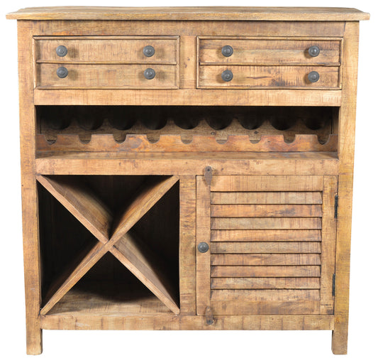 40" Rustic Natural Solid Wood 2 Door Wine Bar Cabinet